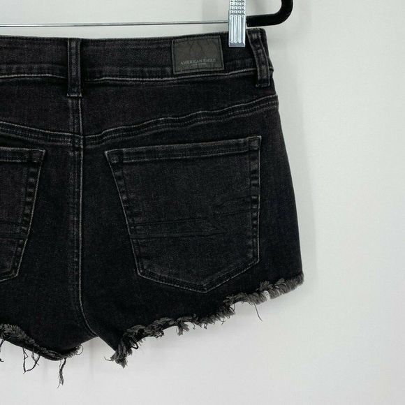 American Eagle Lace Cutoff Jean Short Women Size 4 High Rise Stretch Denim Black - Picture 7 of 11